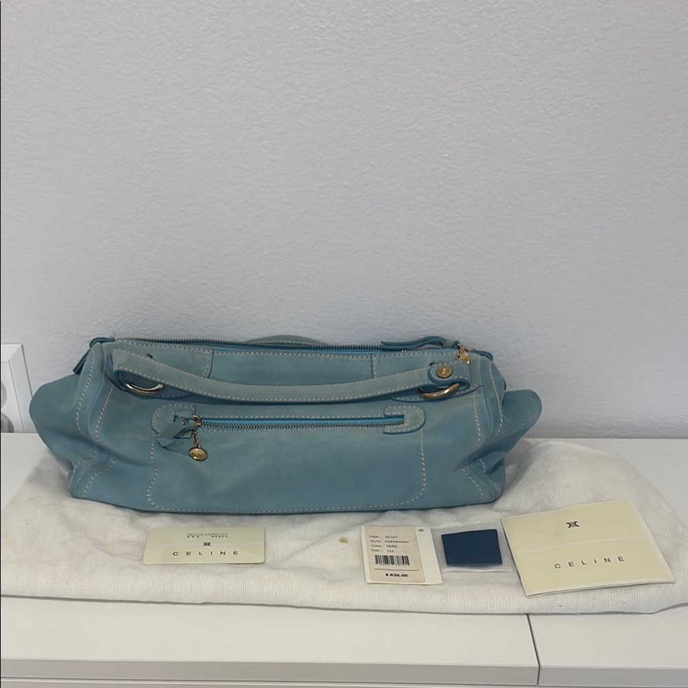 Celine Blue Shoulder Bag with Structured Silhouette